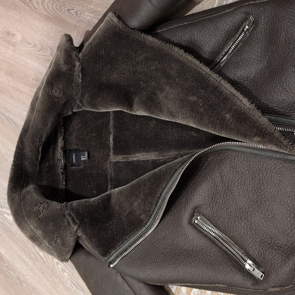 Dark dark olive Shearling Jacket - Picture 4 of 10